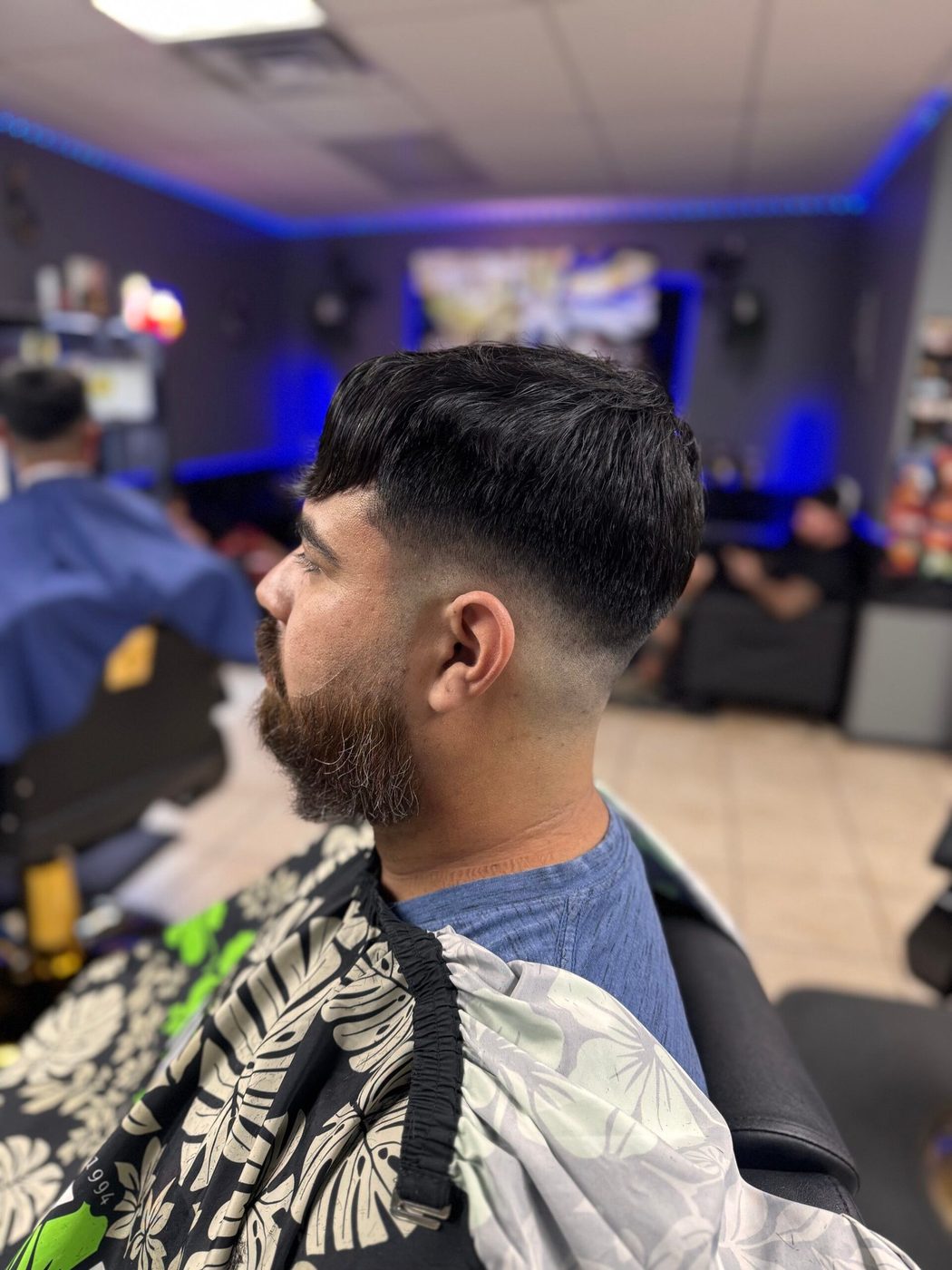 Full beard with clean fade